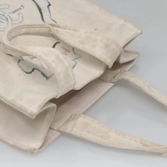 CHANEL COCO Mark Tote Bag Canvas White Silver CC - Picture 10 of 15